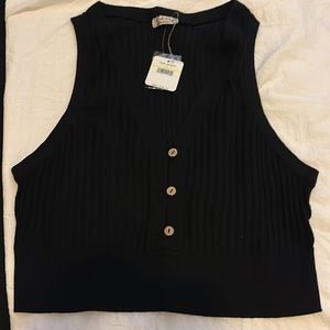 Free People Black Ribbed Crop Top
